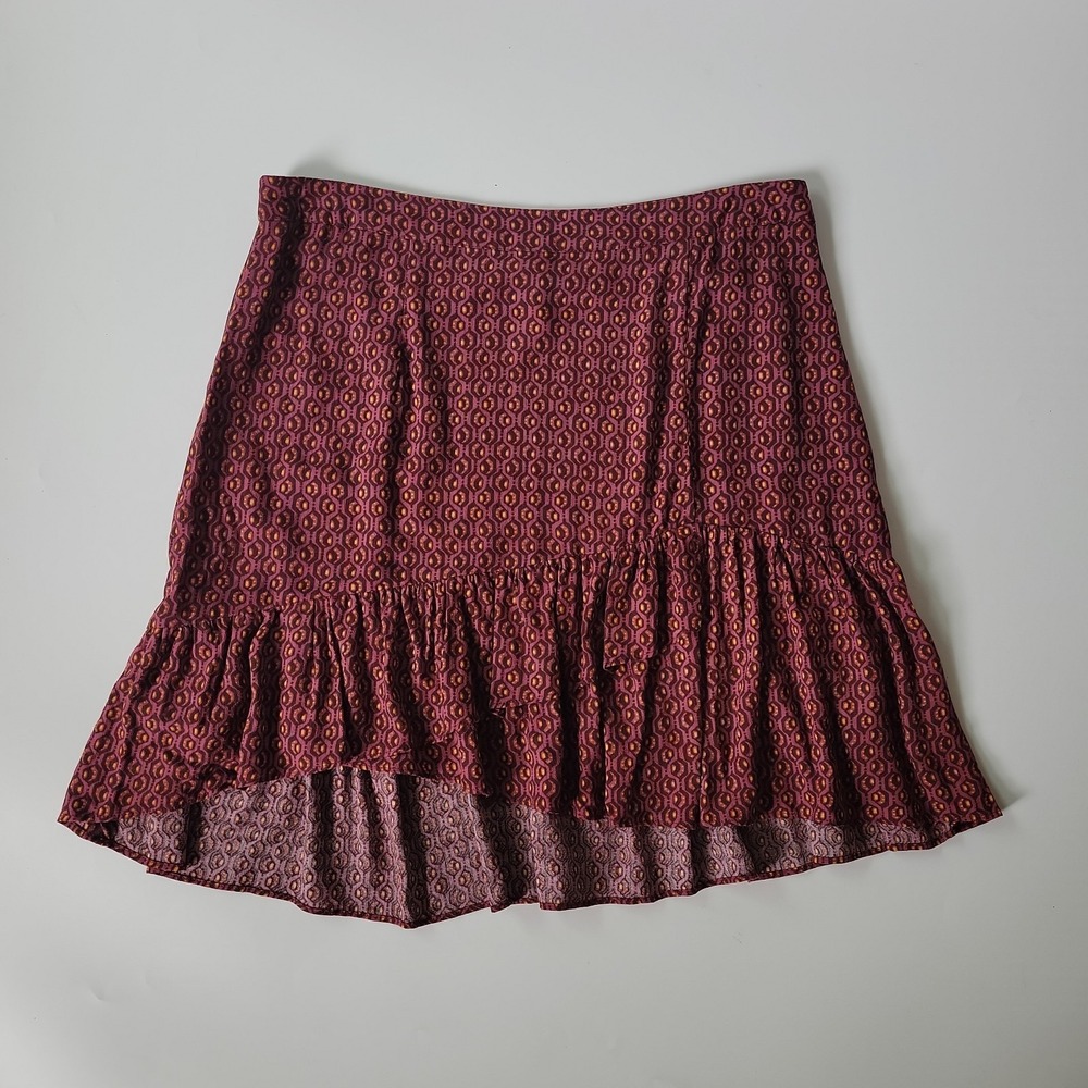 Free People Nadia Wrap Mini‎ Skirt 12 Ruffle Hem  Boho Chic Cottagecore Country